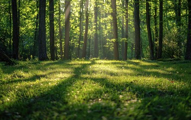 Fototapeta premium Forest Clearing With Fresh Spring Grass