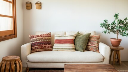Cozy Living Room with Bohemian Decor and Natural Elements