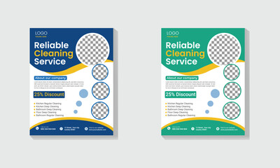 Creative modern vector cleaning service flyer, house cleaning flier, home service template, pool, roof cleaning poster, office cleaning flyer design template