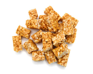Honey bars with peanuts, sesame and sunflower seeds isolated