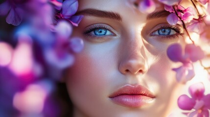 Obraz premium Beauty portrait of healthy and attractive woman. Human face in a concept of spa, skin care, cosmetics, make-up, complexion and face lifting.