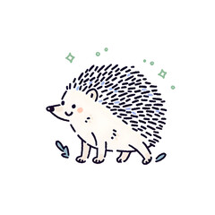 Charming hedgehog artwork, delicate hand-drawn lines with intricate foliage
