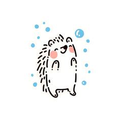 Radiant hedgehog ornamental artwork, elegant linework with bubbles