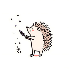 Smiling hedgehog engraving-style illustration,