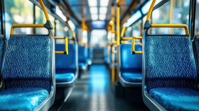 Inside an Industrial Bus Depot: Organized Seating Layout amidst an Empty Warehouse Interior near a Busy Factory, Connected to a Train Station for Efficient Transportation.