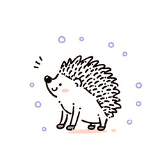 Happy hedgehog drawing, ornamental linework with natural motifs and delicate swirls