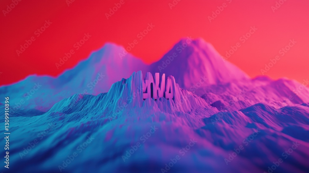 Poster abstract landscape with vibrant colors and 3d text display