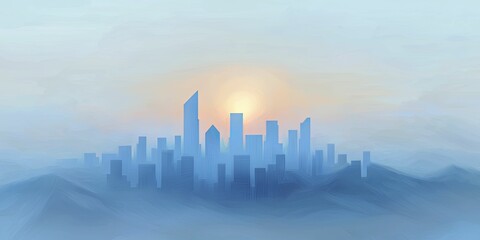 Fototapeta premium Semi silhouette of an urban skyline during golden hour, reflecting aspirations of city living and creative progress.