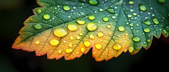 Fototapeta premium Dew Drops on Colorful Leaf