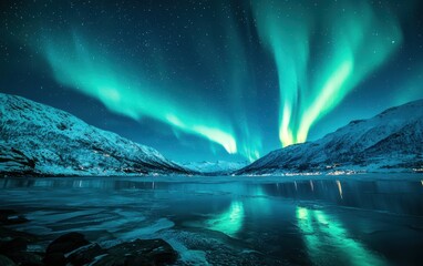 Northern Lights Over A Frozen Norwegian Fjord