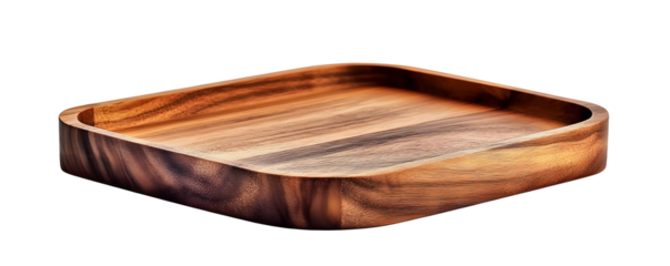 Wooden tray isolated on transparent background, png. Wooden board