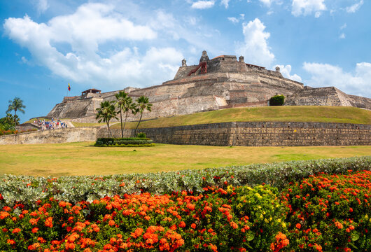 Panoramic view of the ruins San Felipe de Barajas fort, Cartagena de Indias, Colombia. Located on the Hill of San L&aacute;zaro in a strategic location, dominating approaches to the city by land or sea.