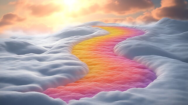 Rainbow River Flows Through Snowy Mountain Landscape - Powered by Adobe