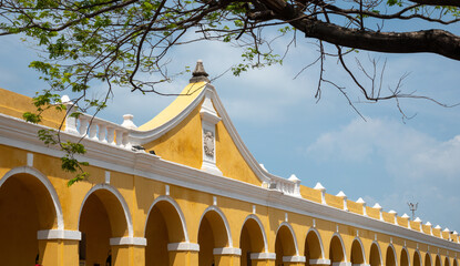 The gallery in the front of the old Barracks of Las Bóvedas, Cartagena de Indias, ColombiaThe...