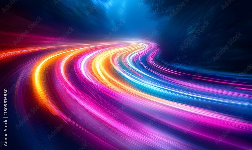 Poster abstract light trails with dynamic motion through vibrant colors and dark space