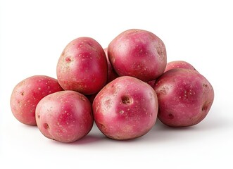 Obraz premium Fresh Red Potatoes Piled High on a White Background, Perfect for Cooking, Baking, and Healthy Meal Preparation in Various Culinary Styles