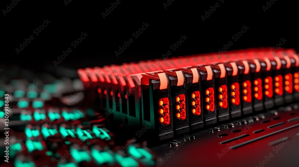 Poster close-up view of illuminated digital display panels showcasing numbers in a dark, tech-inspired envi