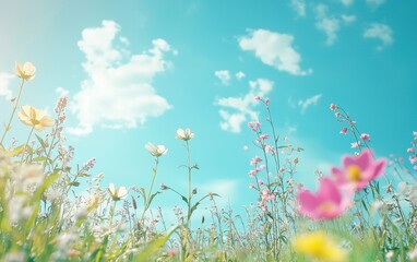 Soft Clouds In A Blue Sky Over A Spring Field