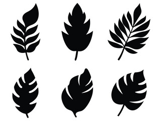 Collection of Black Leaf Silhouettes for Design Elements vector on white background