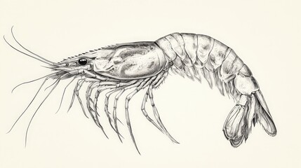 Captivating black and white close-up of a shrimper's intricate body, angled to the left—showcasing exquisite detail and texture in every curve