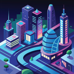 Obraz premium an illustration of a futuristic city with skyscrapers and trees