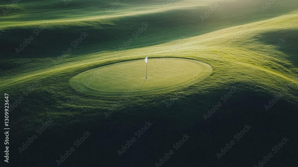 Aufkleber serene golf course with a flag marking the hole and rolling green hills offers a relaxing escape in 