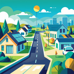 an illustration of a futuristic city with skyscrapers and trees