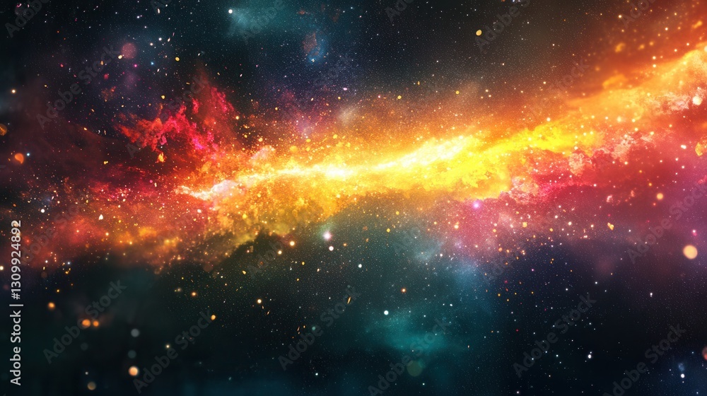 Aufkleber bright beam of light breaks through darkness with vibrant color sparks in a cosmic setting generativ