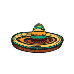 Mexican ethnic sombrero hat isolated element. Vector drawing illustration for icon, game, packaging, banner. Wild west, Mexico concept. Traditional Mexican wide brimmed hat.