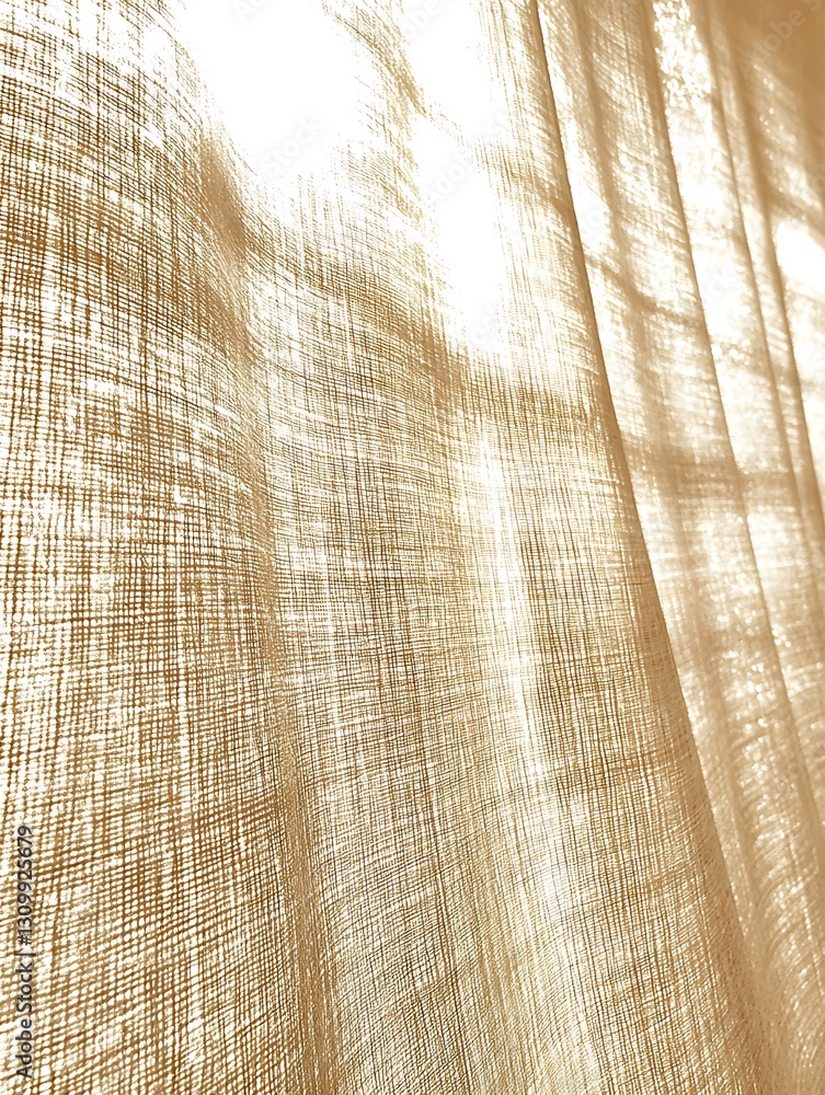 Poster delicate ochre linen texture with soft sunlight filtering through fabric