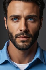Obraz premium arafed man with a beard and blue eyes posing for a picture