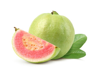 Red guava with slice isolated on white.