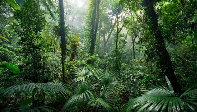 dense tropical forest with thick vegetation