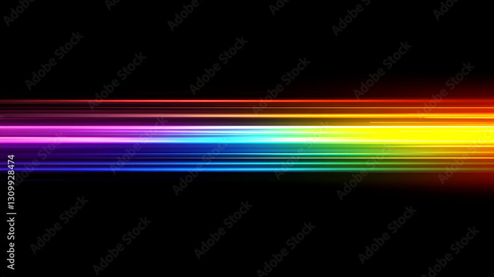 Poster horizontal stripes of vibrant rainbow colors on black background, creating a dynamic and energetic v