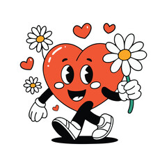 Cute cartoon heart character walking mascot design.