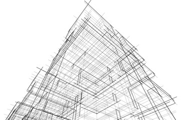 Abstract Facade of a Modern Building in Line Drawing