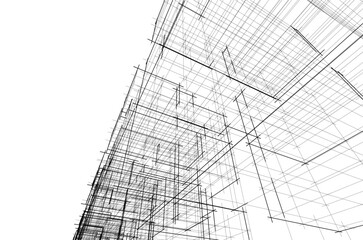 Abstract Facade of a Modern Building in Line Drawing