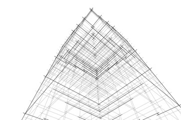 Abstract Facade of a Modern Building in Line Drawing