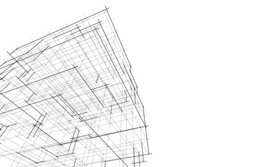 Abstract Facade of a Modern Building in Line Drawing
