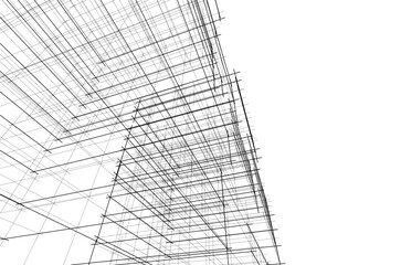 Abstract Facade of a Modern Building in Line Drawing