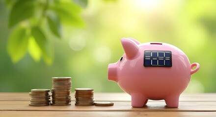 Solar-Powered Savings: Piggy Bank with Solar Panel Symbolizing Green Energy Investment