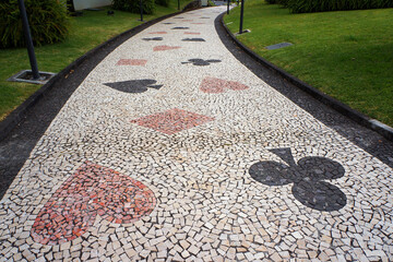 Tiled Pavement in Funchal, Madeira, Portugal.