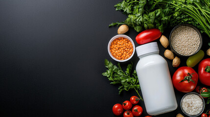 A collection of fresh milk, juicy tomatoes, nutritious beans, and vibrant vegetables for emergency food distribution