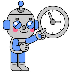Cute robot with a clock