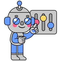 Cute robot holding a control mixer