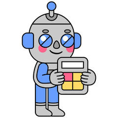 Cute robot holding a calculator