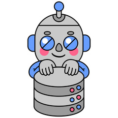 Cute robot holding a server