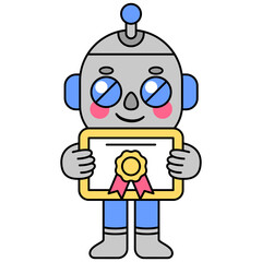 Cute robot holding a certificate