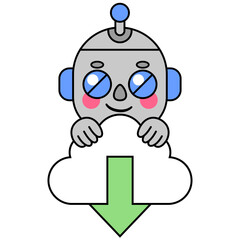 Cute robot holding a download cloud 