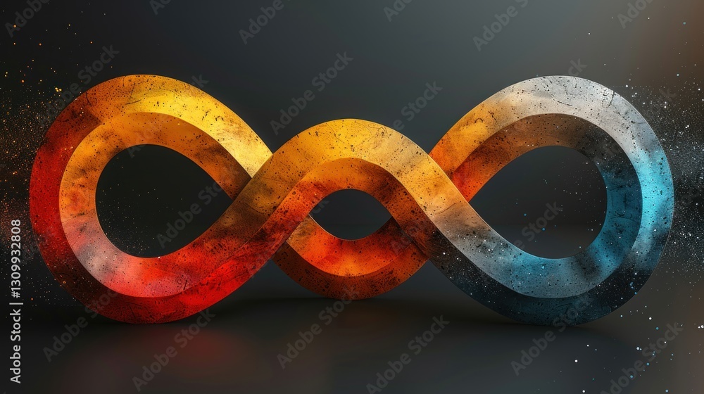 Poster eternal loop: a 3d render of an infinity symbol with a textured, fiery finish